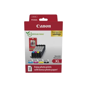 Canon CLI571XL BCMY tintapatron + 10x15 fényes fotópapír multipack ORIGINAL