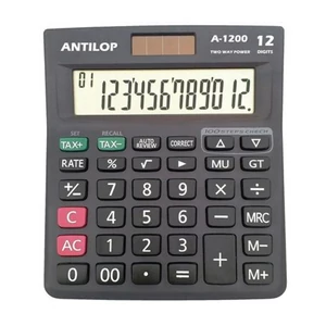 Antilop A-1200 asztali számológép, 12 számjegy, nagy döntött kijelző, memória és áfa számítási funkciók
