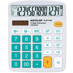 Antilop A-2114C asztali számológép 14 számjegyes kijelzővel – nagy, döntött display, fehér számlap és kék gombok irodai számoláshoz