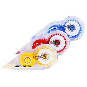 Antilop eldobható hibajavító roller 5 mm × 8 m – áttetsző test, vegyes színekben, gyors száradású javítószalag irodai és iskolai használatra