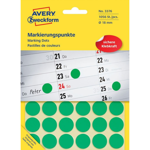 Etikett címke, o18mm, jelölésre, 24 címke/ív, 44 ív/doboz, Avery zöld