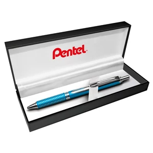 Vékony hegyű kék rollertoll – Pentel EnerGel BL407S-A – fém test – vizsgákhoz, aláíráshoz, naplózáshoz