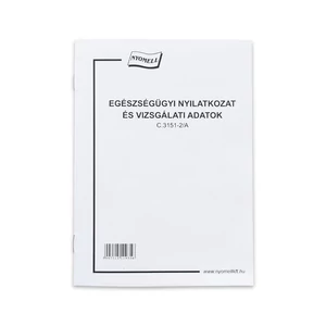 Egészségügyi nyilatkozat és vizsgálati adatok rögzítésére szolgáló 8 lapos füzet orvosi adminisztrációhoz