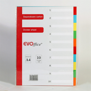 Elválasztólap, színes karton 10 részes 1-10-ig számozva Evoffice
