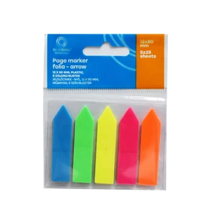 Bluering nyíl alakú műanyag jelölőcímke, 12×50 mm, 5×25 lap, 5 szín