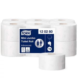 Tork Mini Jumbo 2 rétegű toalettpapír, 18,8 cm átmérőjű, közületi felhasználásra, 12 tekercs/karton