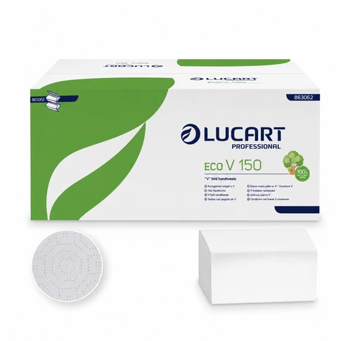 EcoLucart Higiénikus V hajtogatott kéztörlő 2 rétegű fehér, környezetbarát kivitelben
