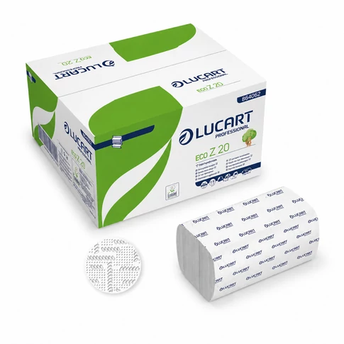 EcoLucart 864062E Z-hajtogatású kéztörlő papír fehér, 2 rétegű, más szemszögből.