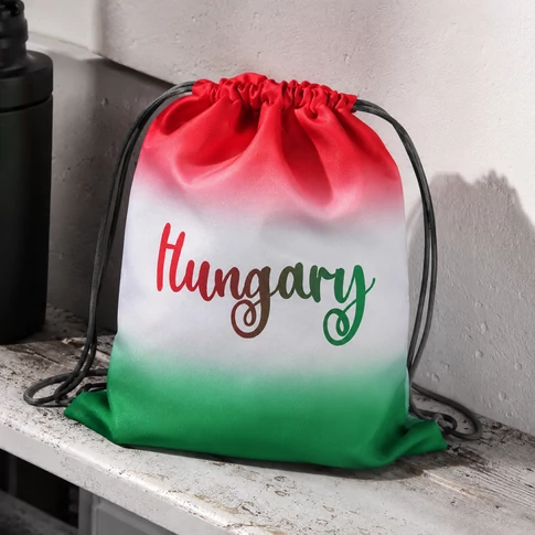 Szurkolói Magyarország tornazsák, Hungary felirattal, piros fehér zöld színű.