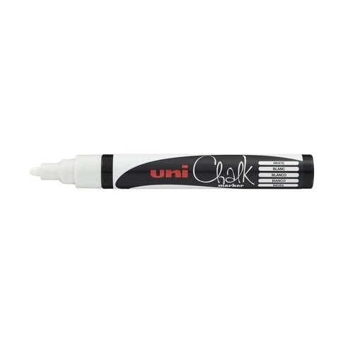 Uni-Posca PWE-5M fehér folyékony krétamarker – 1,8–2,5 mm, törölhető chalk marker üvegre és táblára