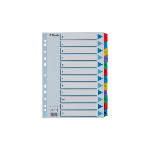 Elválasztólap, A4, regiszteres 1-12 laminált karton fülek 100162 Esselte 