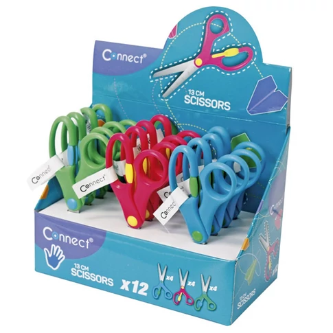 Iskolai olló 13 cm; speciális kialakítású nyitás rásegítő nyéllel