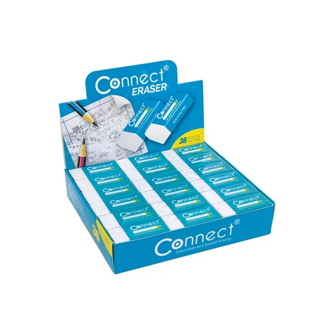 Radír CONNECT fehér (39x17x12mm) 36db/ kínáló doboz