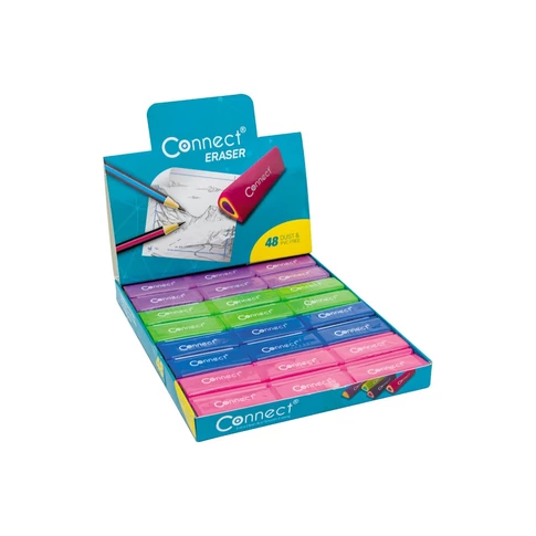 Connect színes háromszögletű hasáb radír 45×15×15 mm, 48 darabos doboz, vegyes színekben