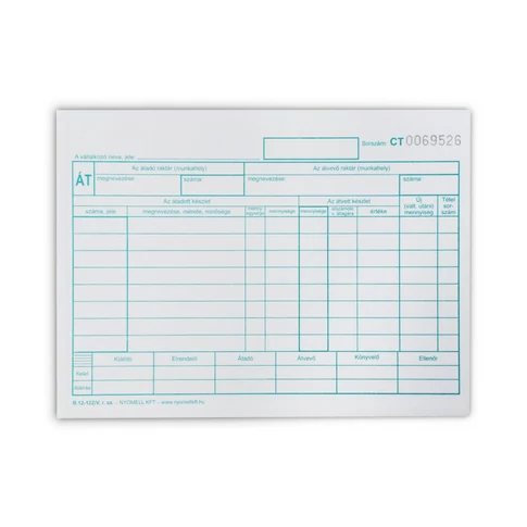 Készlet átadás átvételi bizonylat 8tételes 25x4 lapos tömb A/5 fekvő B.12-122