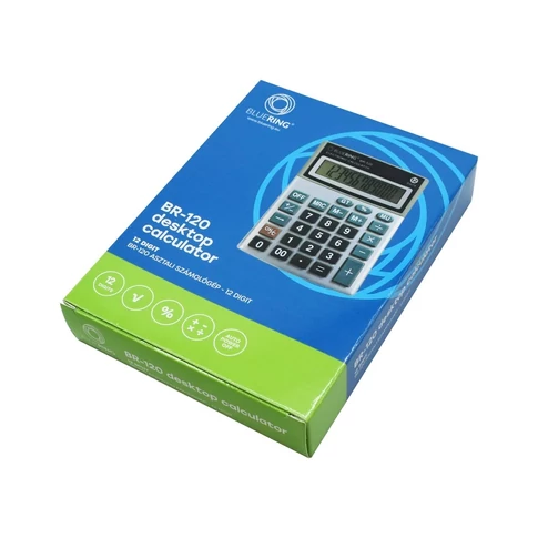 Asztali számológép 12 számjegy Bluering® BR-120 – elem + napelem táplálás, memória, % és „00” gomb, 10,2×13,6 cm