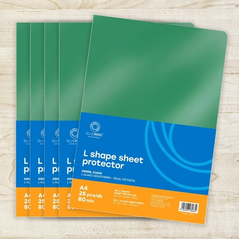 A4 genotherm tasak 80 mikron – zöld – Bluering – iskolai beadandók és jegyzetek rendszerezéséhez