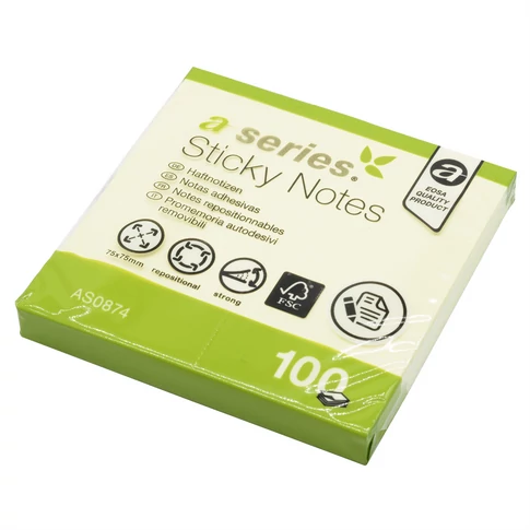 A-Series sárga memo papír 100 lappal – praktikus öntapadó cetli mindennapi használatra