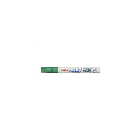 Uni PX-20 zöld lakkmarker, 2–3 mm hegyvastagságú, fedő, fény- és vízálló tinta, fémtestes kivitel