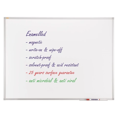 Fehértábla mágneses alukeretes,zománcozott,antimikrobiális 90x120 cm ValueLine FRANKEN