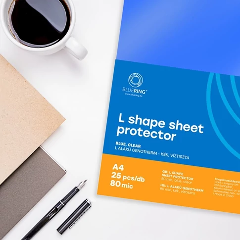 L alakú irattasak A4 – 80 micron kék genotherm Bluering®, papírok gyors tárolására