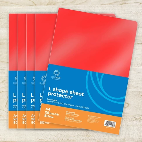 Bluering® A4 L genotherm 80 micron – piros tasak 25 db, iratok csúsztatásos tárolásához