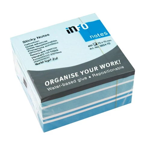 Info Notes öntapadó jegyzettömb 75x75 mm, 400 lap, pasztell fehér, kék és türkiz
