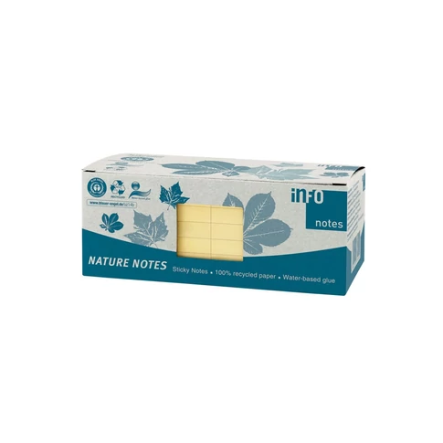 Öntapadó jegyzetlap 75x75mm – sárga – Info Notes 5654-11 – 12 tömb, 100 lap/tömb – újrahasznosított papír