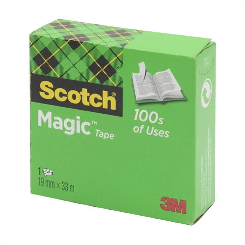 Scotch Magic Tape 810 – 19×33 m matt ragasztószalag irodába és iskolába; borítékok lezárásához, füzetek és papírok rögzítéséhez, láthatatlan hatással papíron és fénymásolaton