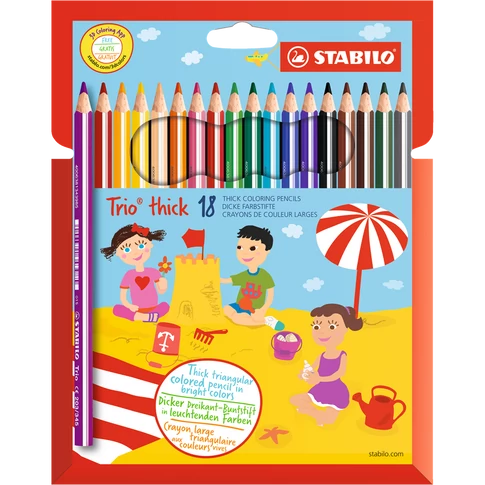 Színes ceruza készlet, háromszögletű vastag, STABILO TRIO 203/18 18 klf. szín