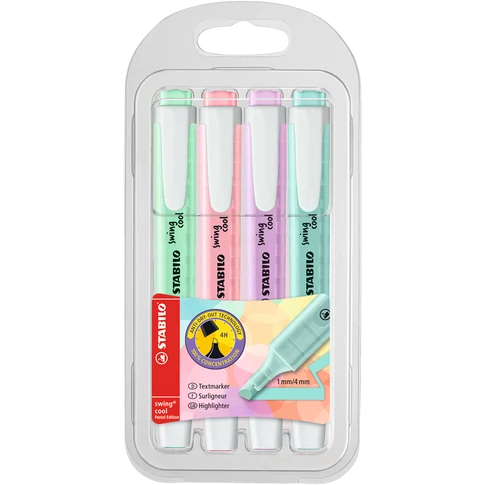 Szövegkiemelő 1-4mm, vágott hegy 4 db-os Stabilo Swing cool pastel 275/4