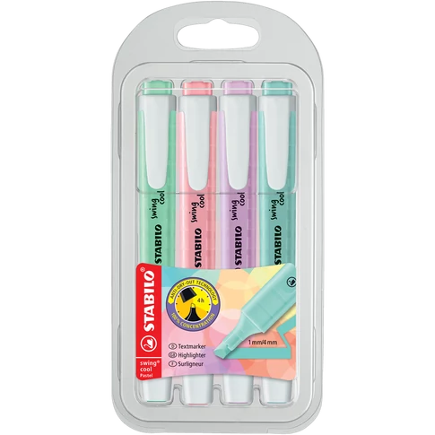 Szövegkiemelő 1-4mm, vágott hegy 4 db-os Stabilo Swing cool pastel 275/4
