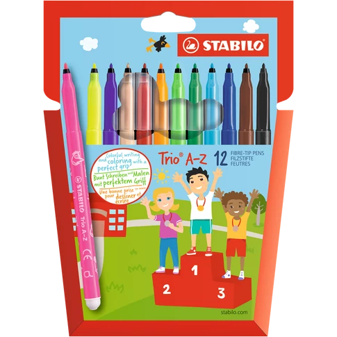 Rostirón, filctoll készlet, vízbázisú háromszögletű Stabilo Trio A-Z 378/12 12 klf. Szín