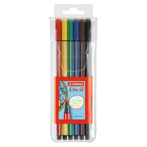 STABILO Pen 68 6 darabos filctoll készlet – 1 mm M – színes rostirónok kreatív használatra