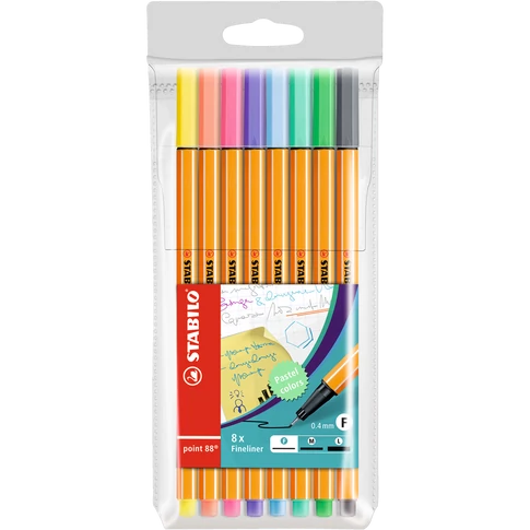 Rostirón, tűfilc készlet, 0,4mm, STABILO Point 88, 8 klf. pasztell szín