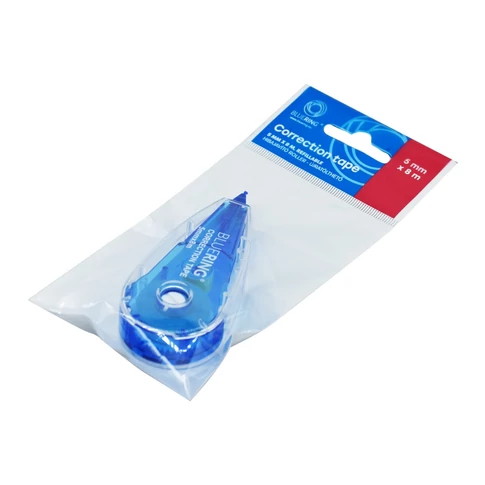 Bluering utántölthető hibajavító roller 5mm x 8m, fehér szalaggal, irodai jegyzetfüzet mellett