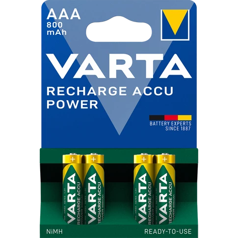 Varta tölthető akku AAA mikro 800 mAh – 4 db/csomag, újratölthető NiMH elem mindennapi eszközökhöz