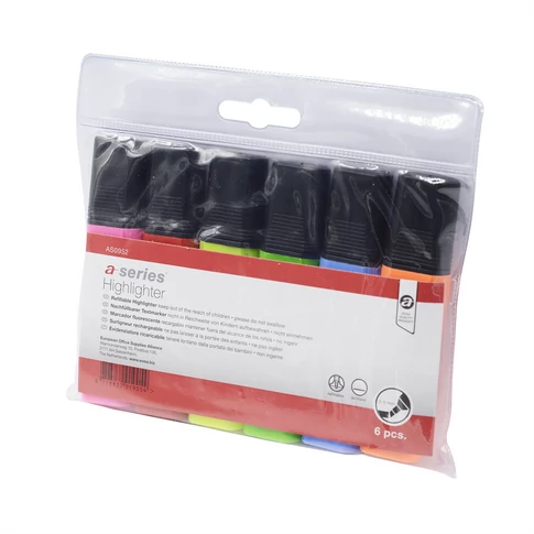 A-Series szövegkiemelő 6-os készlet 1-5 mm vágott hegy lapos kialakítás