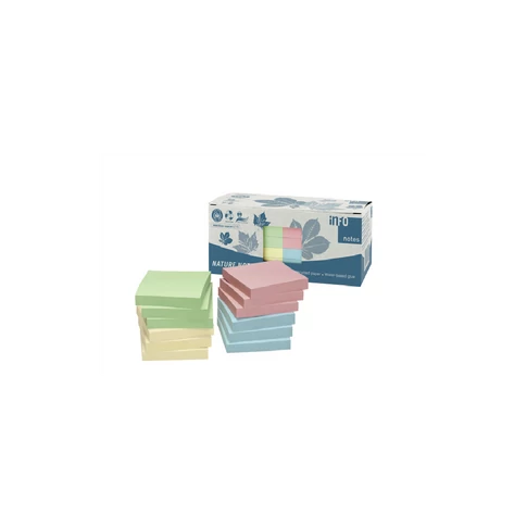 Jegyzettömb öntapadó, 75x75mm, 12x100lap, újrahasznosított Info Notes, sárga, zöld, kék, rózsaszín