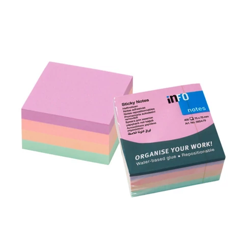 Öntapadó jegyzetlapok 75×75 mm Info Notes – Harmony Mix 4 szín, 4×100 lap; teendők és üzenetek gyors felírásához