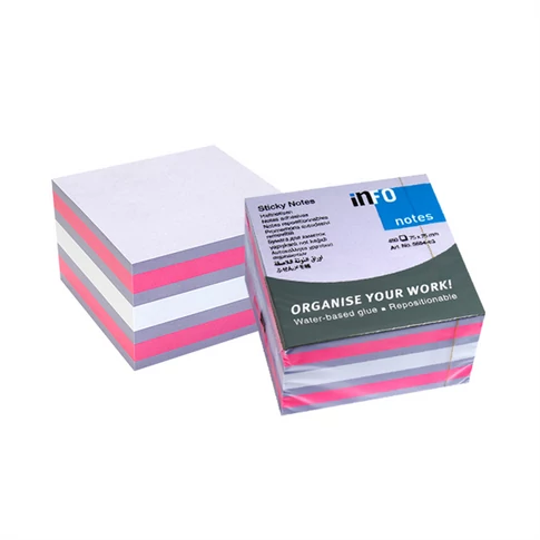Info Notes öntapadó jegyzettömb 75x75 mm, 450 lap, brilliant mix lila, rózsaszín és fehér