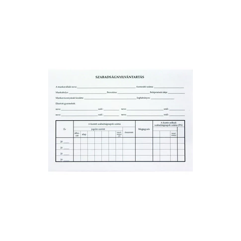 Szabadságnyilvántartás A5, B.18-50