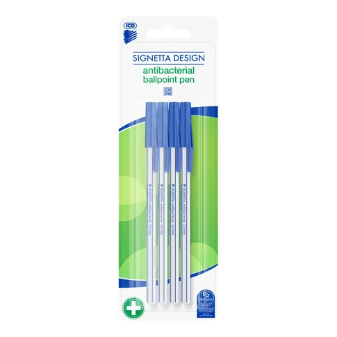 Golyóstoll 0,7mm, kupakos antibakteriális 4-es klt Ico Signetta, írásszín kék