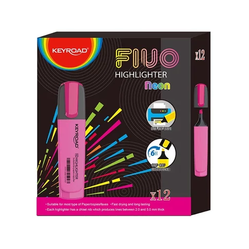Keyroad neon rózsaszín szövegkiemelő tankönyvek, munkafüzetek és irodai dokumentumok jól látható kiemeléséhez, ergonomikus lapos kialakítással