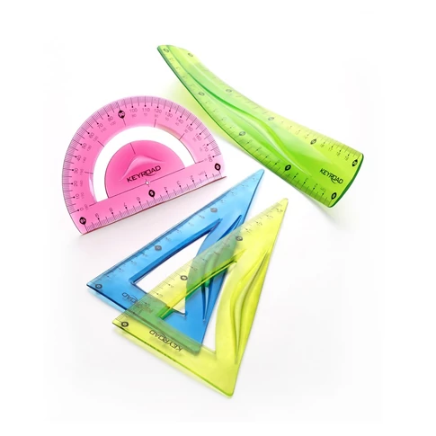 Keyroad 3 részes flexibilis vonalzókészlet: 20 cm vonalzó, szögmérő és derékszög – vegyes színek
