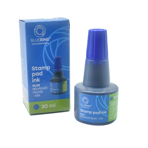 Bluering Flower kék bélyegzőfesték 30 ml-es praktikus flakonban, irodai bélyegzőpárnák és pecsétek utántöltésére