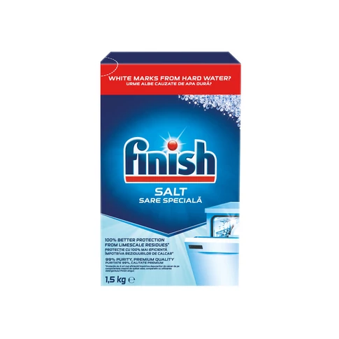 Finish mosogatógép regeneráló só 1,5 kg – vízlágyító só, vízkőlerakódás ellen, mosogatógép védelem