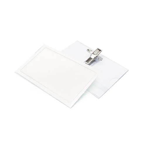 Bluering névkitűző 90×56 mm-es méretben, csiptetővel és biztosítótűvel, átlátszó tokban