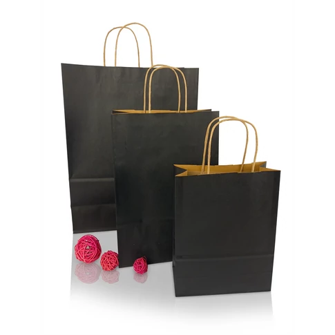 Sodrottfüles papírtáska 320x420mm 150mm talp L méret 200 db/doboz, fekete