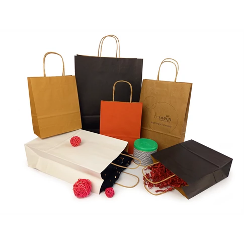 Sodrottfüles papírtáska 320x420mm 150mm talp L méret 200 db/doboz, fekete